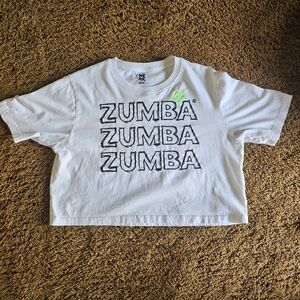 White Zumba Crop Top with Black Lettering